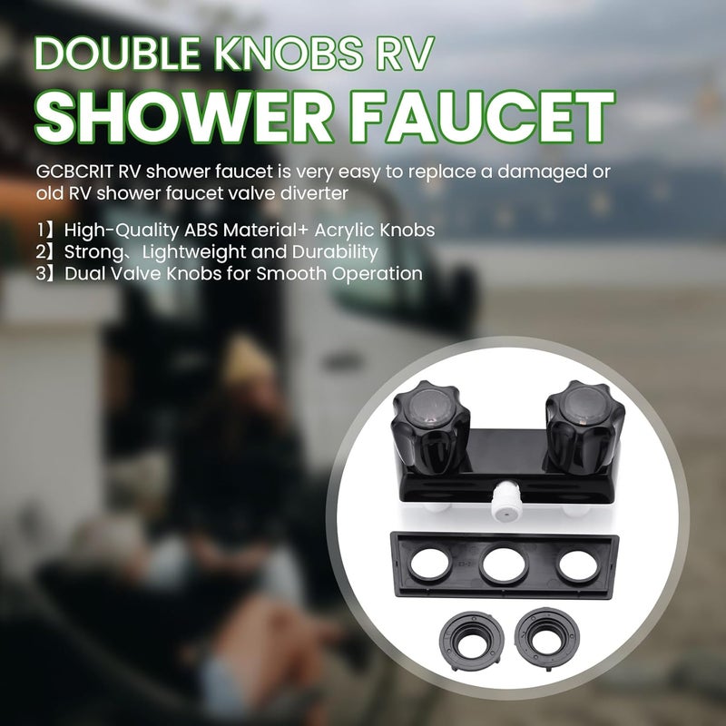 gcbcrit RV Shower Faucet, Dual-Handle Camper Shower Faucet with Acrylic Knobs, 4" RV Shower Valve Diverter, RV Outdoor Shower for RV, Camper Van, Outside and Inside Bathroom Shower (Black) - Image 2